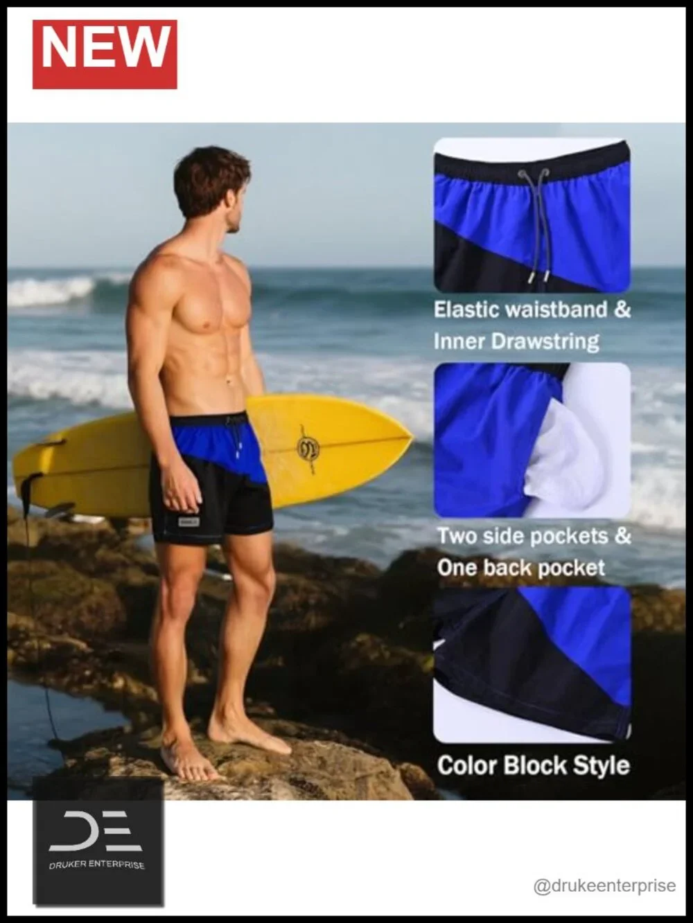 Men's Quick Dry Swim Trunks with Pockets Board Shorts